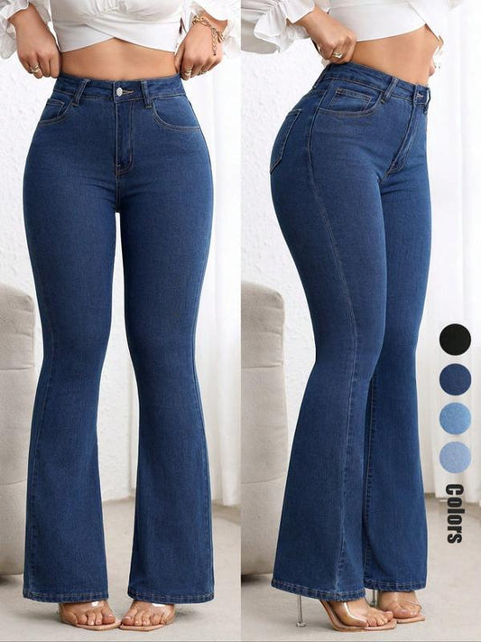 Højtaljede, udsvungne stretchjeans🌸